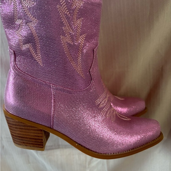 Pink Sparkle Cowgirl Western Cowboy‎ Chunky Heeled Boots Size 9 - Picture 4 of 10
